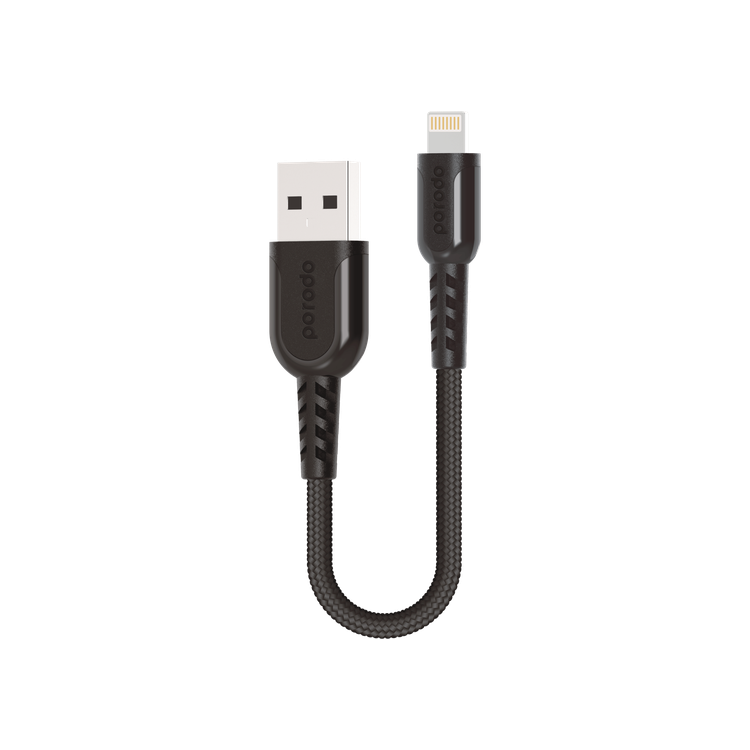 Porodo Metal Braided Micro USB Cable 0.25m, Fast Charging, Data Sync, Super Durable, Compatible with Samsung, Huawei, Ulefone, Nokia, Sony - Black
