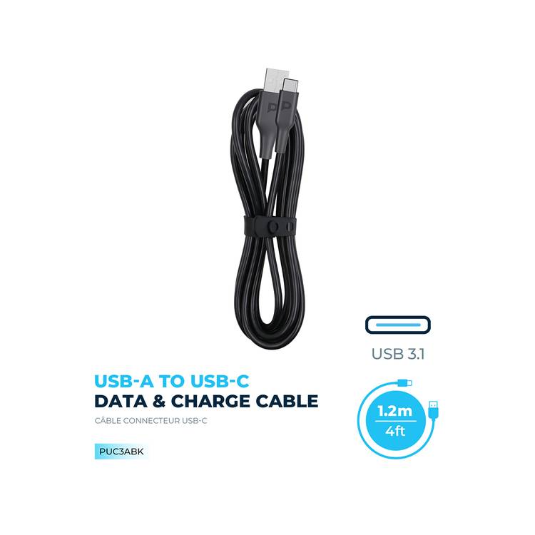 Powerology TPE USB-A to Type-C Charging Cable with Fast Charging & Data Transfer, Universal Compatibility, 3A Charging Current, TPE Material, More than 30000 Bends - Black