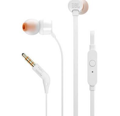 JBL T110 Wired Universal In-Ear Headphones, 6 Hours Battery Life, 2 Hours of Charging Time, Anti-Tangle Design - White