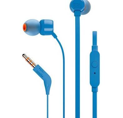 JBL T110 Wired Universal In-Ear Headphones, 6 Hours Battery Life, 2 Hours of Charging Time, Anti-Tangle Design - Blue