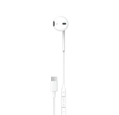 Porodo Soundtec Mono Earphone with Type-C Connector, 3-Button Controls, High-Clarity Microphone, 120 cm Cable Length - White