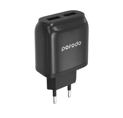 Porodo Dual USB-A Wall Charger, 2.4A EU 2pin Plug, Fast C...