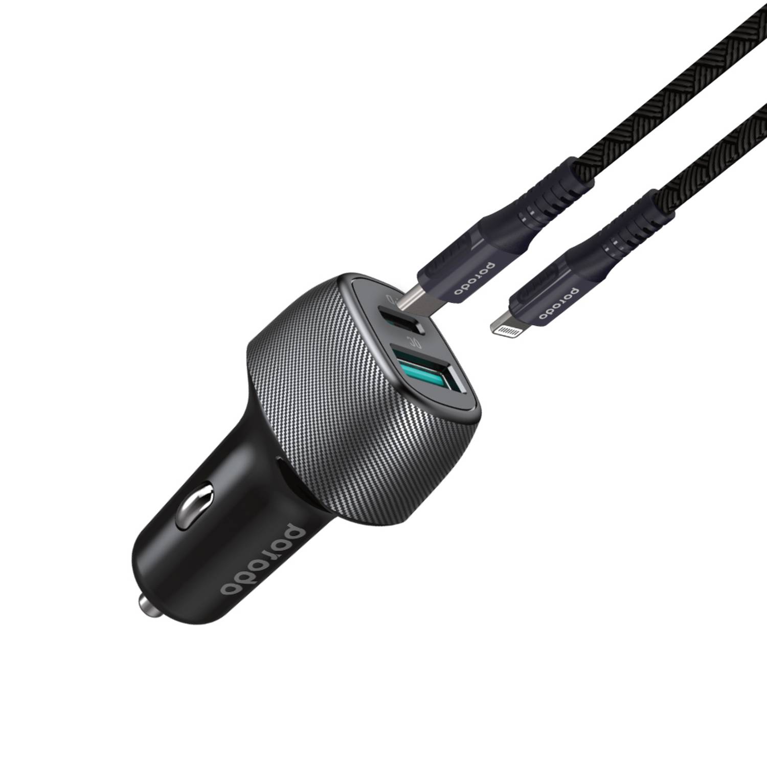 Forcell Chargeur Voiture USB 38W QC 3.0 + Câble USB-C PD Intégré