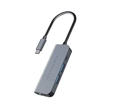 Powerology USB-C Hub 4-in-1 Charge, HDMI 4K USB 3.0 60W PD - Gray