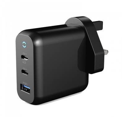 Powerology Wall Charger UK 65W 3-Output with PD UK GaN - (Black)
