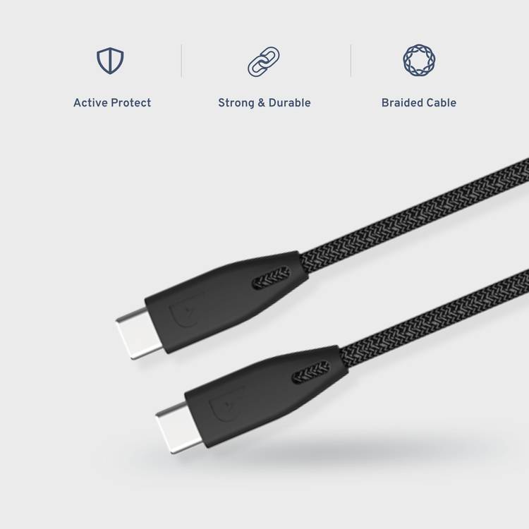  Powerology Braided USB-C to USB-C Cable - 2m / 6.6ft - Black - 2M