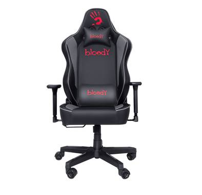 Bloody Gaming Chair, Ergonomic Backrest, High-Density Foam Cushion, 3D Adjustable Armrests, Class 4 Hydraulic Piston, Soft & Reliable Pillow - Black / Gray