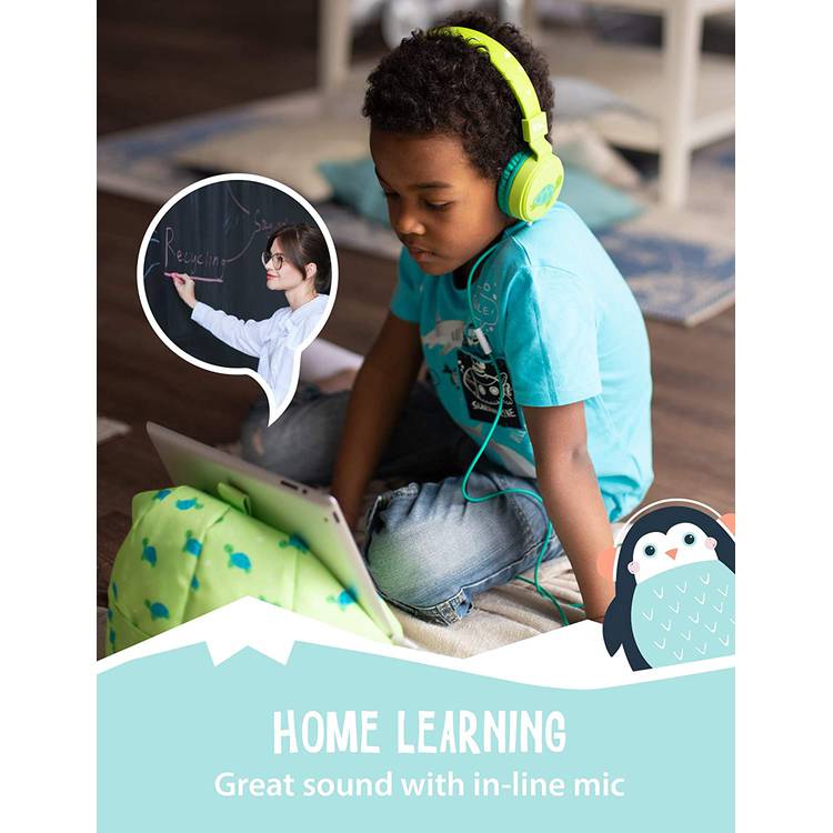 Planet Buddies Kids Wired Headphones, 85dB Volume Limited, Over Ear Foldable Headphones for Travel, School, Adjustable Headband Suitable for Children (Penguin) - Light Blue