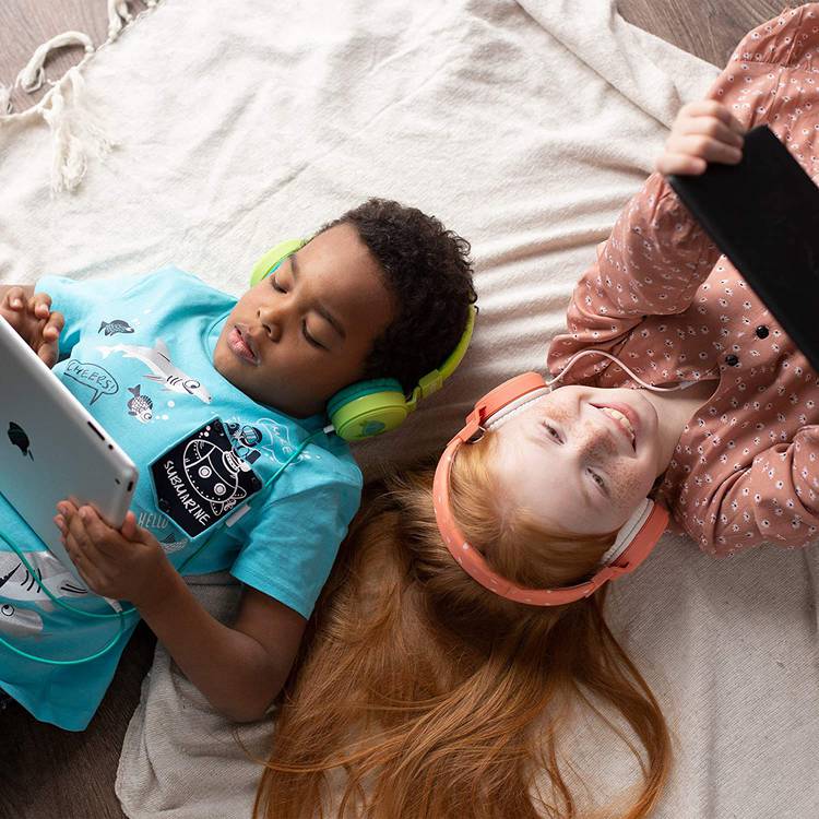 Planet Buddies Kids Wired Headphones, 85dB Volume Limited, Over Ear Foldable Headphones for Travel, School, Adjustable Headband Suitable for Children (Penguin) - Light Blue