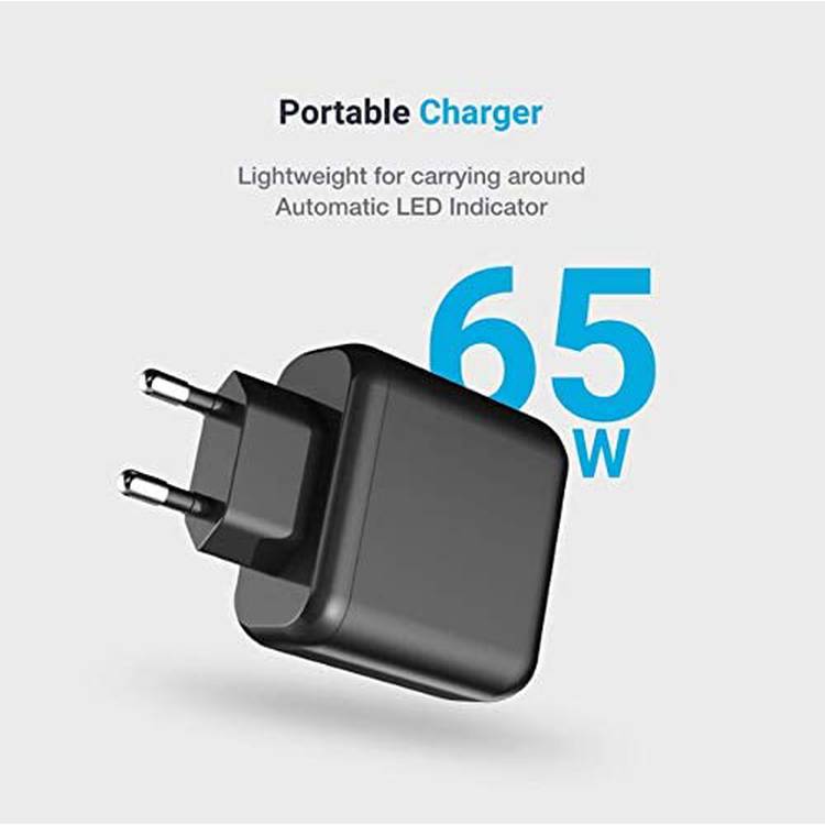 Powerology Wall Charger EU, 65W 3-Output with PD EU GaN Wall Charger