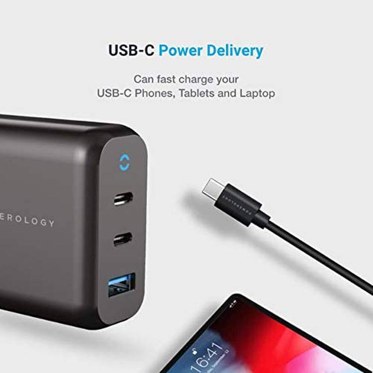 Powerology Wall Charger EU, 65W 3-Output with PD EU GaN Wall Charger