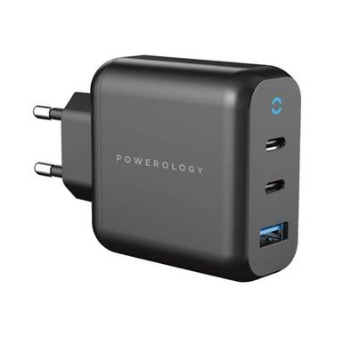 Powerology Wall Charger EU, 65W 3-Output with PD EU GaN W...