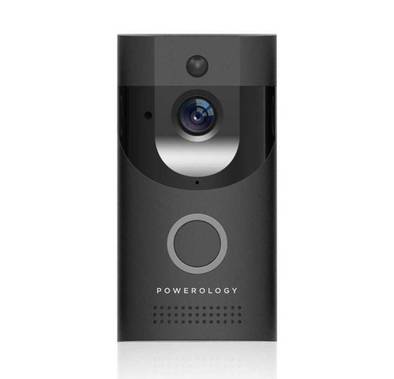 Powerology Smart Doorbell with Motion Sensor, Wide Angle Video, Night Vision, Two-way Talk by Embedded Microphone, Supports Micro SD Card Up to 32GB, F37 Sensor, 166° Wide Angle - Black