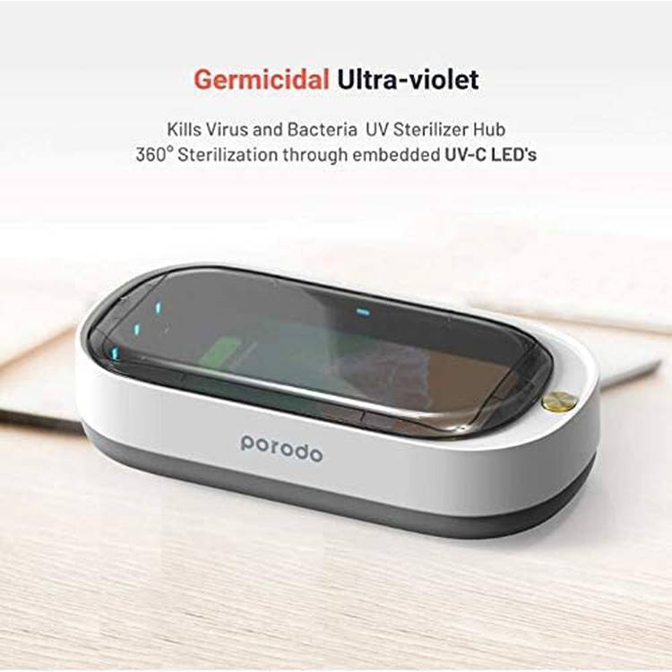 UV Disinfection Box By Porodo for Mobile Phone, Face Mask ,Sterilizer Small Portable Sterilizer, Suitable For All Smart Phones, Jewelry, Car Keys, Watches And Glasses - White