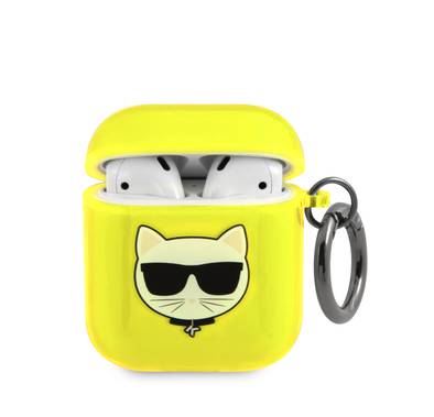 CG Mobile Karl Lagerfeld TPU Choupette Fluo Case with Ring Compatible for Apple AirPods 1 & 2, Scratch & Drop Resistant, Dustproof & Absorbing Protective Silicone Cover