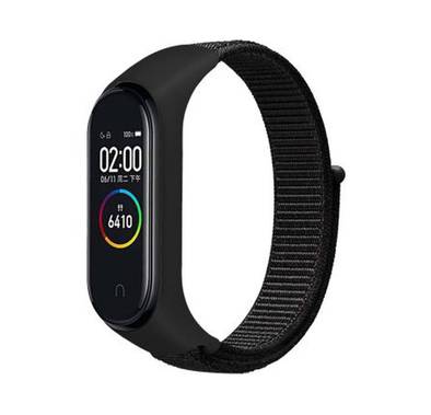 Porodo iGuard Nylon Watch Band with Shockproof Case for Xiaomi Mi Band 3, 4, 5, Adjustable Straps, Buckle Closure - Black