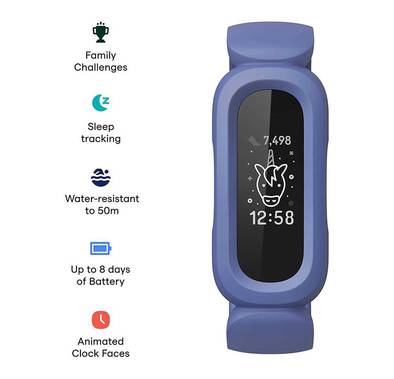 Fitbit Ace 3 Fitness Wristband Compatible for Kids Animated Clock Faces All Day Activity Tracking FB419BKBU