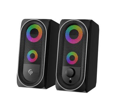 Porodo Gaming Stereo Speakers 10W, RGB Light Effect Speaker, Lighting Touch Sensor, USB & 3.5mm Universal Plug, Volume Control Knob, Portable Computer Speaker - Black