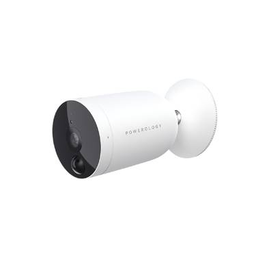 Powerology Wireless Smart Outdoor Camera with 1080 pixels Full HD, Wi-Fi, 2 x 3350mAh Rechargeable Batteries, 3 Months Standby, Motion Sensor, Night Vision, Dedicated App & Cloud Service Available - White