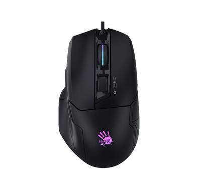 Bloody RGB Gaming Mouse with Precision Control Key, 4 LOD Setting Switch, Up to 10,000CPI Resolution, Dual-Injection Rubber Wheel, 5 RGB Lighting Effects - Black