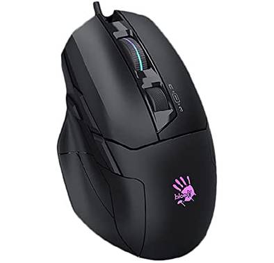 Bloody RGB Lighting Effects Gaming Mouse, BC3332-A 10K Sensor, Dual-Injection Rubber Wheel, Adjustable LOD, Precision Control Key, Extra Fire Wheel - Black