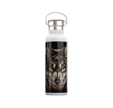 Green Lion Portable Pattern Water Bottle with 600mL Capacity, Stainless Steel Material, Up to 6 Hours Hot & Cold Insulation, Easy To Carry & Clean, High Durability - Wolf