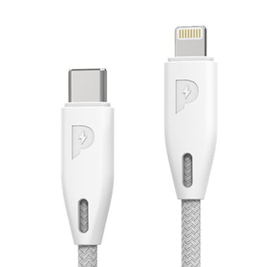 Powerology Fast Charging Cable, [MFi Certified] USB C to Lightning Braided Fast PD Charge 2 meter / 6.6 feet with iPhone 12 Pro Max/12 Mini/12, 11 Pro Max/11 Pro/11, XS Max/XS/XR/X, 8 Plus/8 (White)