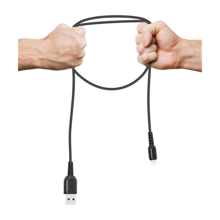 Porodo Metal Braided Lightning Cable 2.4m, Fast Charging, Data Sync, Super Durable, Compatible with iPads, iPhones and AirPods/AirPods Pro - Black