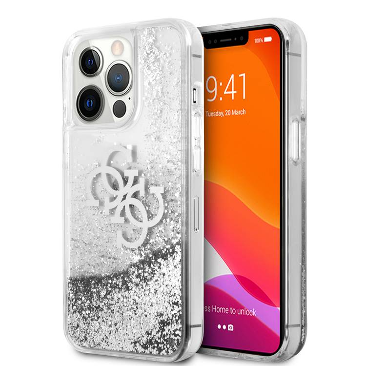 CG MOBILE Guess Liquid Glitter Case with 4G Electroplated Logo Compatible for iPhone 13 Pro (6.1") Anti-Scratch, Easy Access to All Ports, Shock Absorption