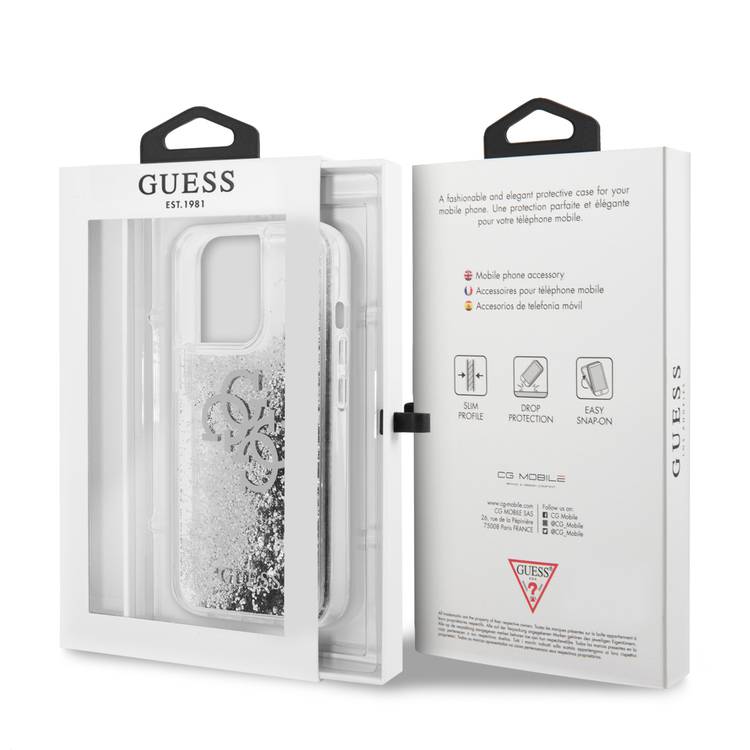 CG MOBILE Guess Liquid Glitter Case with 4G Electroplated Logo Compatible for iPhone 13 Pro (6.1") Anti-Scratch, Easy Access to All Ports, Shock Absorption