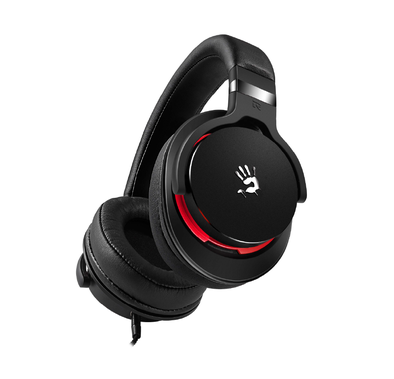 Bloody M550 Dynamic Hifi Gaming Headphones with Hybrid Diaphragm, In-Line Mic & Detachable Cable, Foldable Design, Tangle-Free Cube Braided Cable - Black / Red