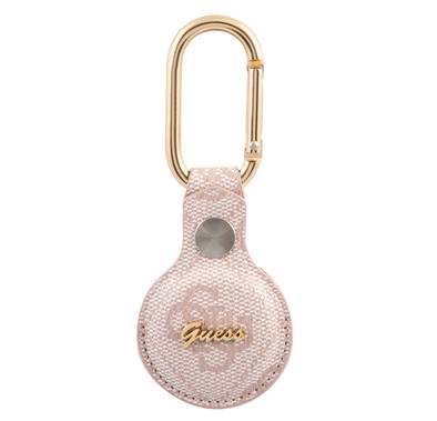 CG MOBILE Guess 4G PU Script Logo Case with Dog Clip for Airtag, Anti-Lost Holder with Keychain, Easy to Attach Keys, Backpacks, Liner Bags Officially Licensed Pink