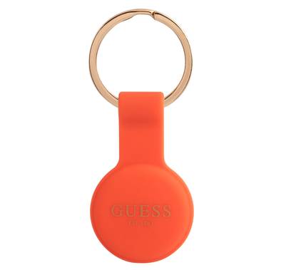 CG MOBILE Guess Silicone Classic Logo Case with Keychain Compatible for Airtag, Portable Protective Skin Cover, Anti-Lost Holder with Key Ring Officially Licensed White Orange