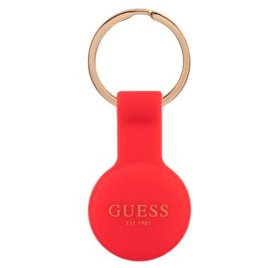 CG MOBILE Guess Silicone Classic Logo Case with Keychain for Airtag, Portable Protective Skin Cover, Anti-Lost Holder with Key Ring Officially Licensed White/Red