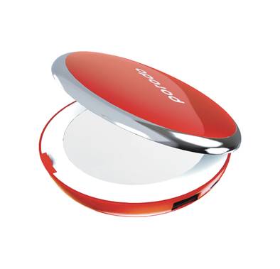 Porodo Mirror Power Bank 4000mAh Battery Capacity with 3 Levels of Brightness, Compact Design, Fast Charging, Overheating Protection,  2x Magnified Glasses, Digital Display - Red