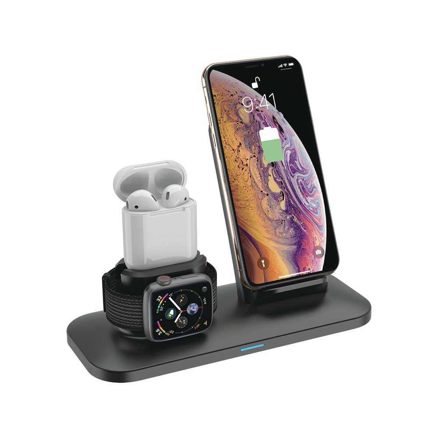 Porodo 3 in 1 Type C Charging Station 7.5W 10W Compatible for iPhone Apple Watch AirPods Qi Fa PD W01 BK