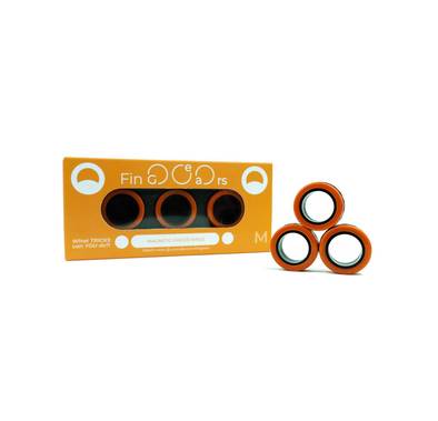 FinGears Magnetic Fidget Rings, Pack of 3, Relieves Stress and Anxiety, Freestyle Magnetic Spinner Ring for Adults, Medium - Orange/Black