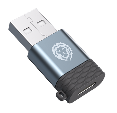 Green Lion Type-C to USB Connector Adapter, Fast Charging Adapter & Connector, Compatible for Type-C Devices  - Black/Silver