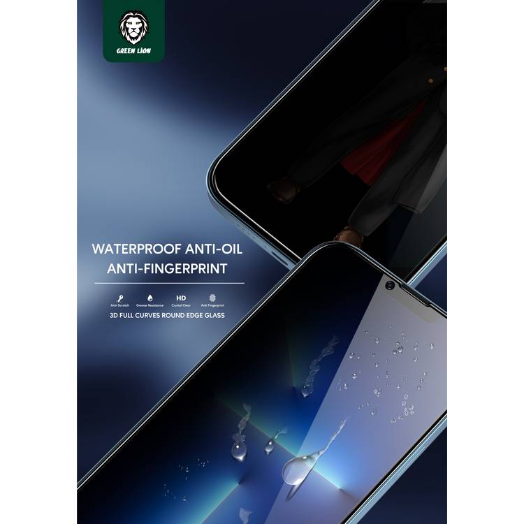 Green Lion 3D Privacy Scratch Free Round Edge Glass Screen Protector for iPhone 13 Pro Max ( 6.7" ),  Anti-Scratch - Non-Breakable Edges - Anti-Peeping Screen Guard Protector  - Black