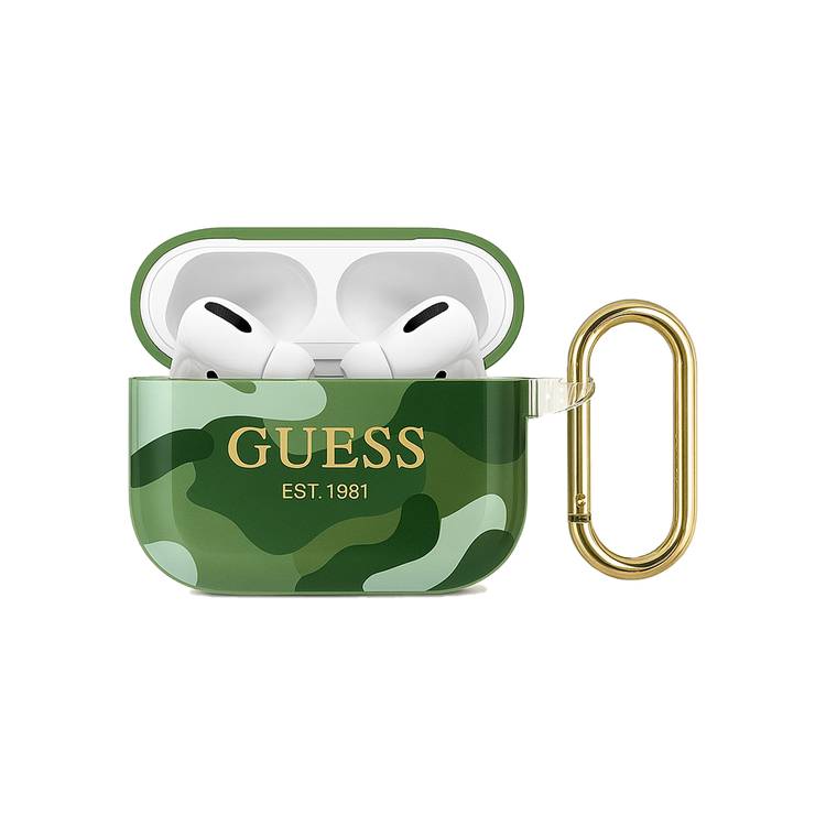 Guess Camouflage Case for Airpods 3 with Drop Protection, Scratch-resistant, Exact Cutouts, Stylish Shiny Camouflage Pattern, High-quality TPU, Easy Installation, Lightweight - Kaki