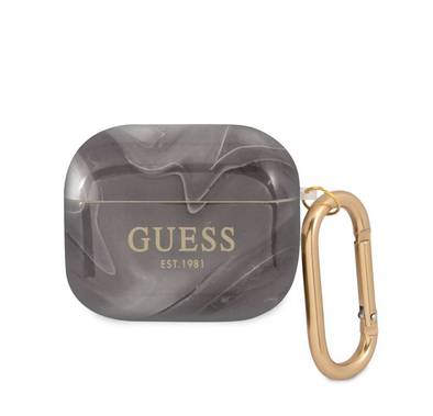 Guess Marble Case for Airpods 3 with Exact Cutouts, Raised Edges to Extra Protection, Glossy Finish, Elegant Marble Pattern, High-quality TPU Material, Drop Protection and Scratch-resistant, Easy Installation, Lightweight - Black