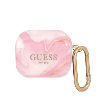 Guess Marble Case for Airpods 3 with Exact Cutouts, Raised Edges to Extra Protection, Glossy Finish, Elegant Marble Pattern, High-quality TPU Material, Drop Protection and Scratch-resistant, Easy Installation, Lightweight - Pink