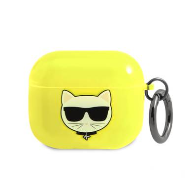 Karl Lagerfeld Choupette Fluo Case for Apple Airpods 3 with Accurate Cutouts, Wireless Charging Support, Easy Snap-on, Protection Against Scratches, Dirt and Minor Drops - Yellow