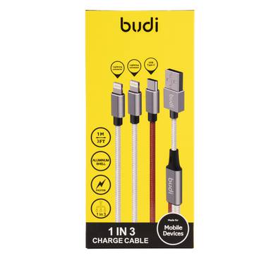 Budi DC203A2LLT-SLV  3 in 1 Lightning Cable / USB / Type-C - Silver
