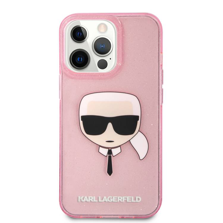 Karl Lagerfeld TPU Full Glitter Karl Head Case For iPhone 13 Pro (6.1 ), Durable, Shockproof, Bumper Protection, Anti-Scratch - Pink