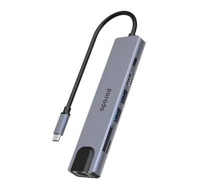Porodo 7 in 1 Aluminum USB-C Hub 4K HDMI PD 100W - Gray