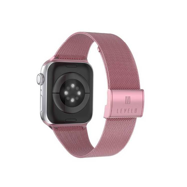 Levelo Double Milanese Watch Strap for Apple Watch 42/44/45mm, Stainless Steel Material, Double-lock Folding Buckle, Adjustable Strap, Easy Installation - Rose Pink