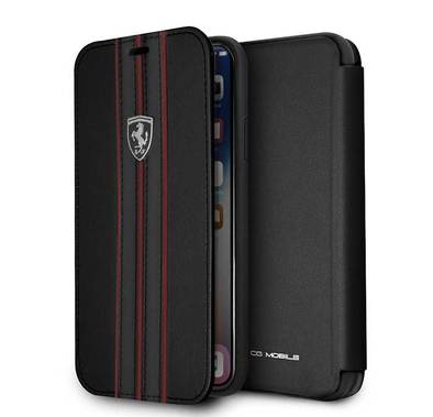 CG MOBILE Ferrari Urban Off Track Leather Book Type Case for iPhone X - Black