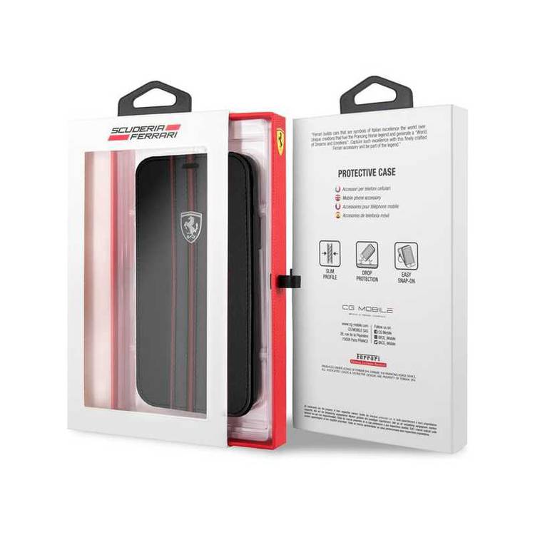 CG MOBILE Ferrari Urban Off Track Leather Book Type Case for iPhone X - Black
