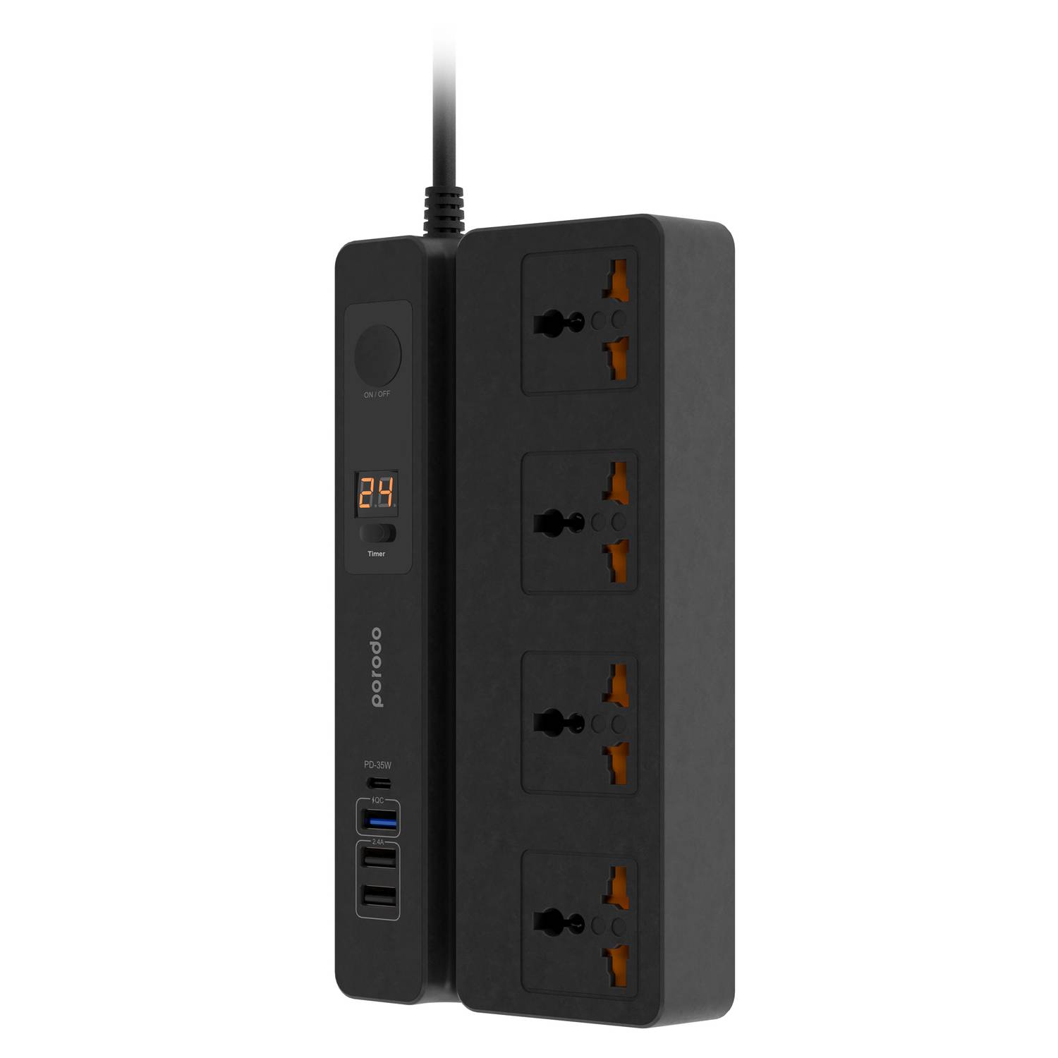 Porodo PD-FWCH007-BK Multi-Function Power Socket with Surge Protection